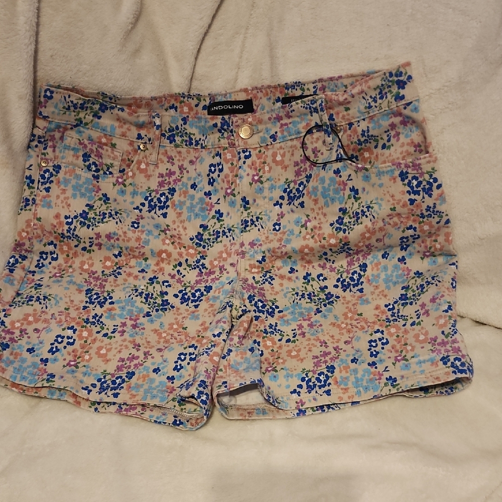 Bandolino Blue and Pink Jean Shorts Floral Pattern